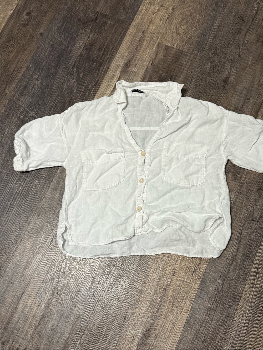 Zara White Linen-Blend Button Front Kids Shirt